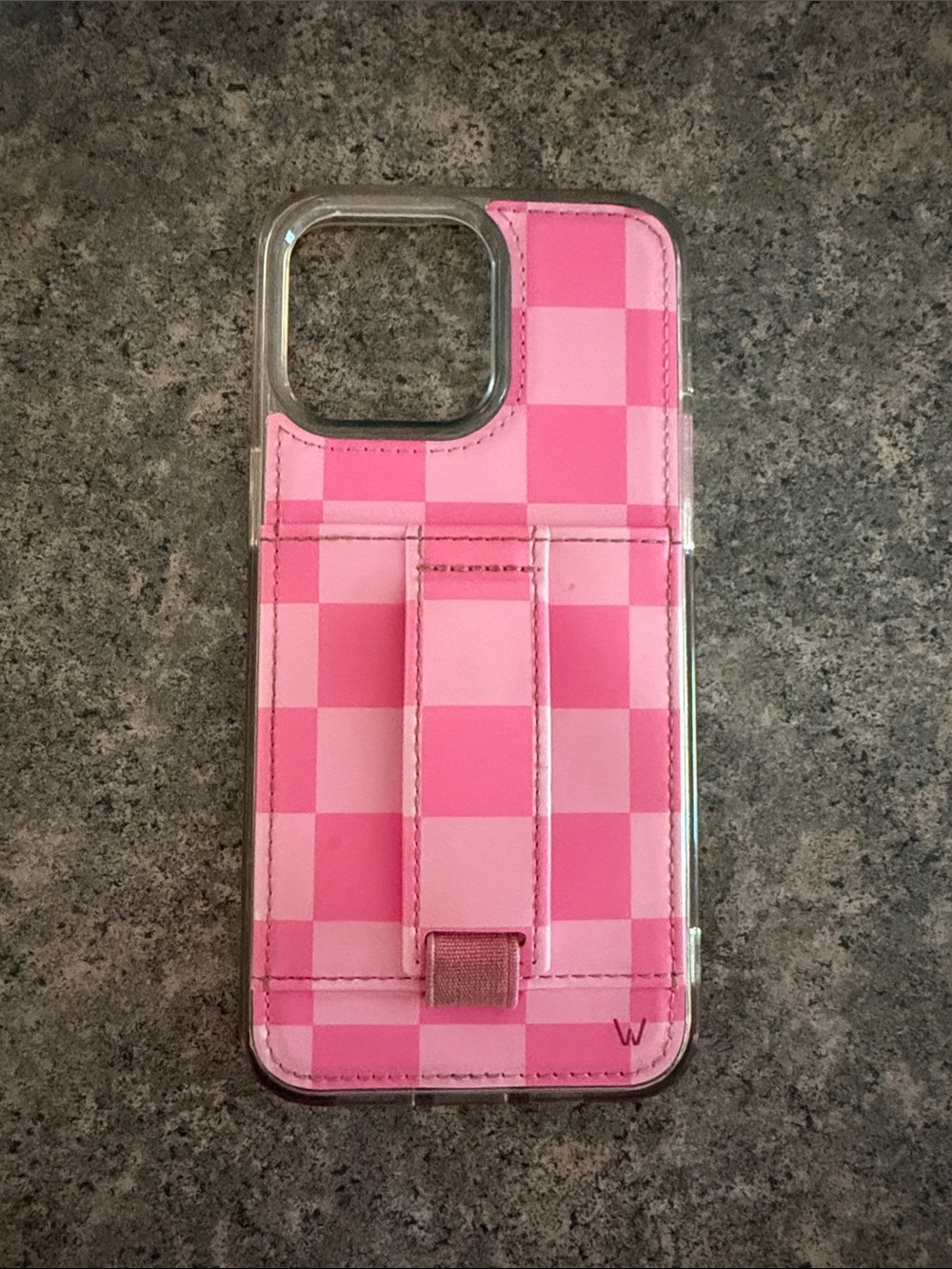 W Pink Checkered Card Holder Phone Case
